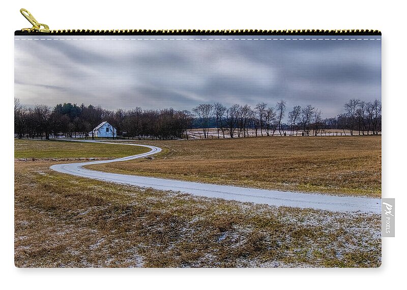 Berryville Virginia Zip Pouch featuring the photograph Winding Road In Snow by Tom Singleton