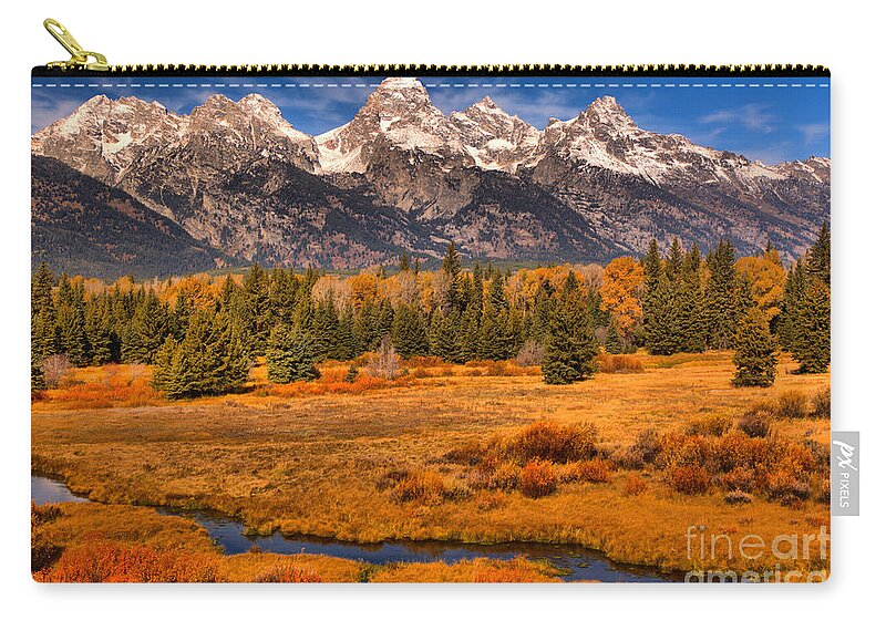 Blacktail Ponds Zip Pouch featuring the photograph WInding Through The Fall Willows by Adam Jewell