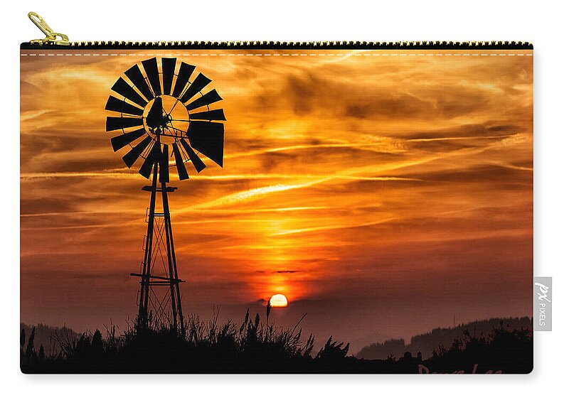 Windmill Zip Pouch featuring the mixed media Windmill Sunrise 2 by Dave Lee