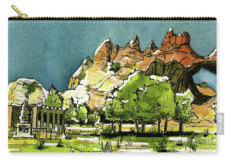 Window Rock Zip Pouch featuring the painting Window Rock Arizona by Terry Banderas
