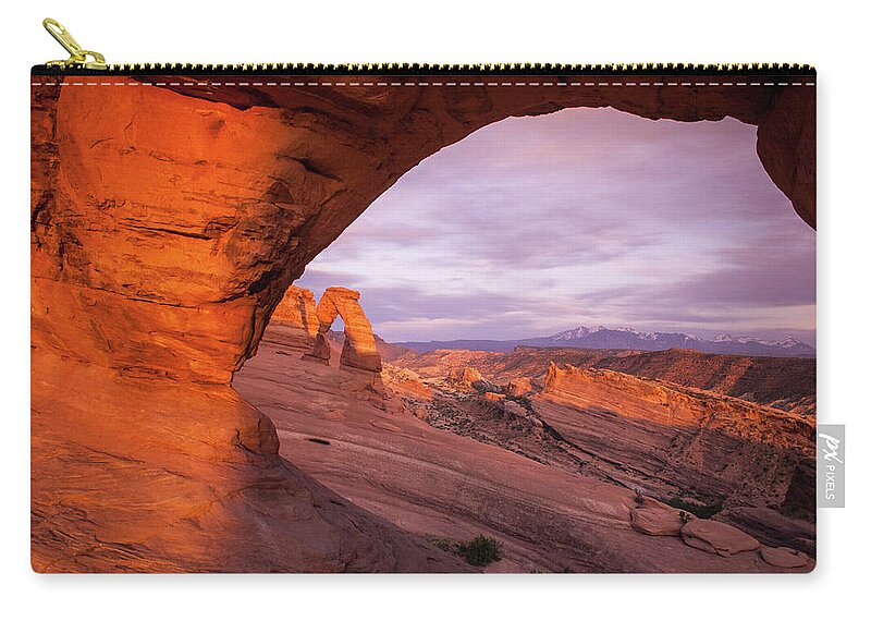 Delicate Arch Zip Pouch featuring the photograph Window to Arch by Wesley Aston