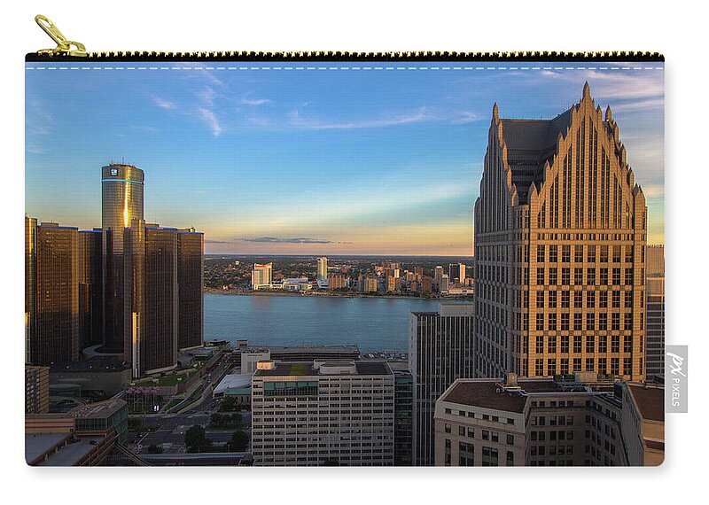 Detroit Zip Pouch featuring the photograph Windsor skyline between Detroit's skyscrapers by Jay Smith