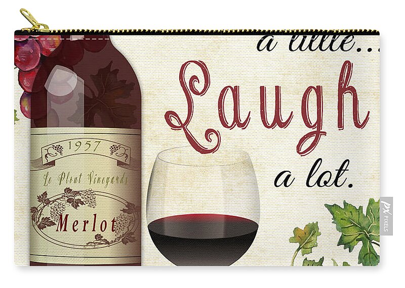 Wine Zip Pouch featuring the painting Wine and Laugh-JP3566 by Jean Plout