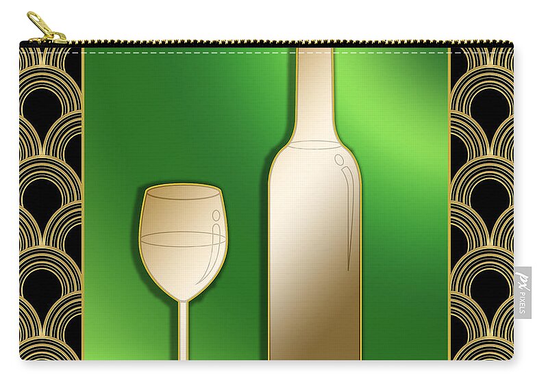 Wine Bottle Zip Pouch featuring the digital art Wine Bottle and Glass by Chuck Staley