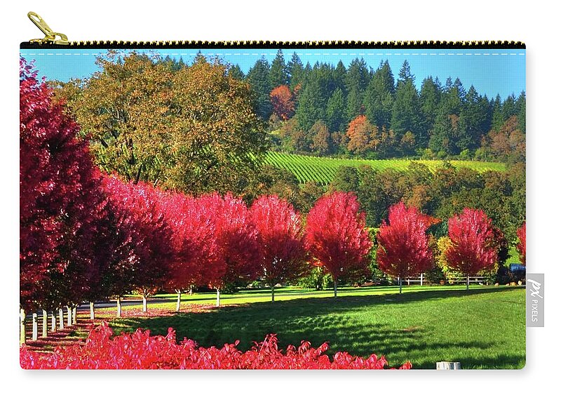 Fall Zip Pouch featuring the photograph Winery Driveway 19864 20 x 14 by Jerry Sodorff