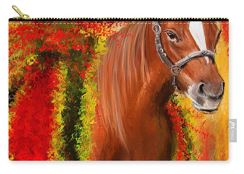 Horse Racing Zip Pouch featuring the painting Winner Is - Derby Champion by Lourry Legarde
