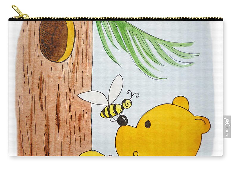 Winnie-the-pooh Zip Pouch featuring the painting Winnie The Pooh and His Lunch by Irina Sztukowski