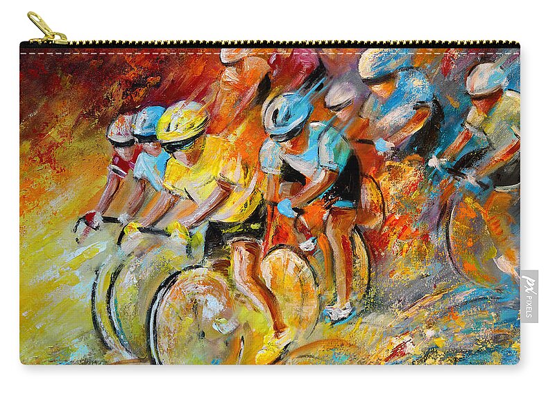 Sports Zip Pouch featuring the painting Winning The Tour De France by Miki De Goodaboom