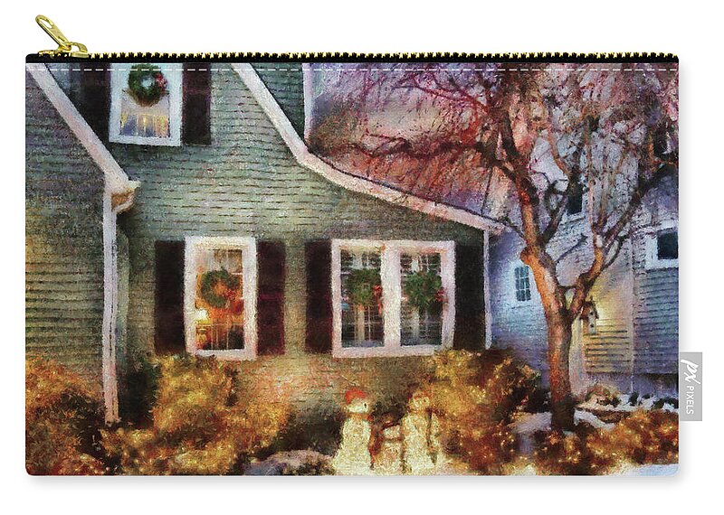Savad Zip Pouch featuring the photograph Winter - Christmas - A family moment by Mike Savad