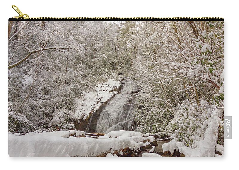 Helton Creef Falls Zip Pouch featuring the photograph Winter at Helton Creek Falls by Kelly Kennon