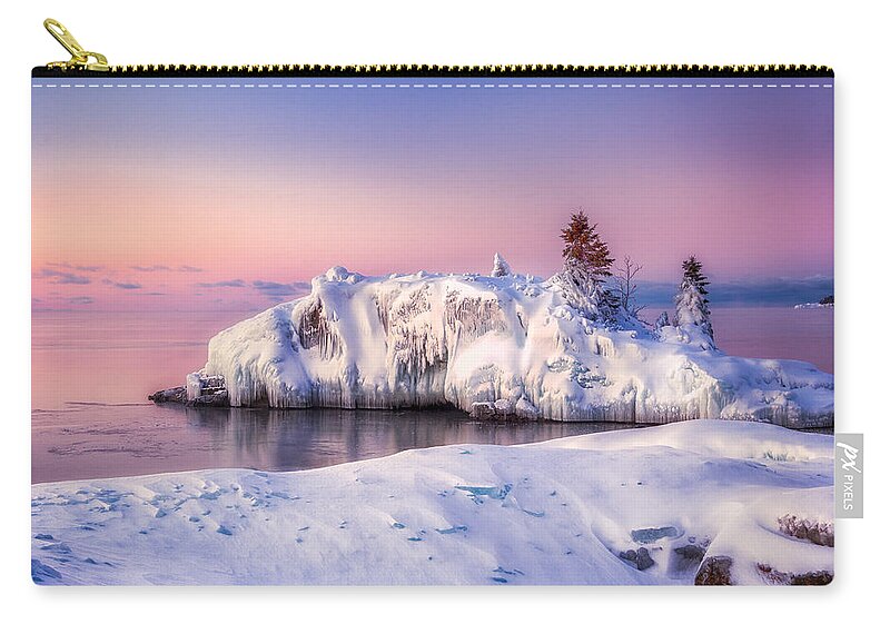 Blue Sky Zip Pouch featuring the photograph Winter at Hollow Rock by Rikk Flohr