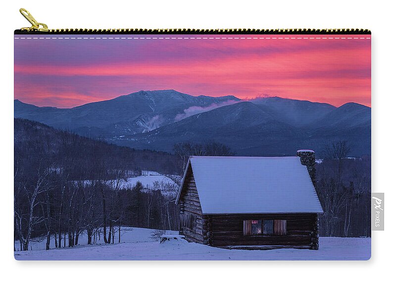 Lonely Zip Pouch featuring the photograph Winter Cabin Sunrise by White Mountain Images