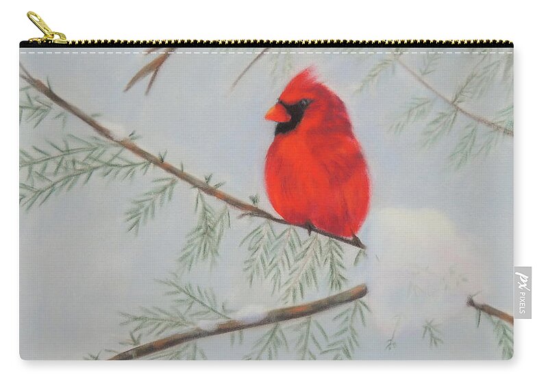 Bird Carry-all Pouch featuring the pastel Winter Cardinal by Carol Corliss