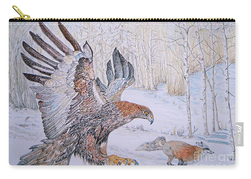 Winter Chase Zip Pouch featuring the drawing Winter Chase by Yvonne Johnstone