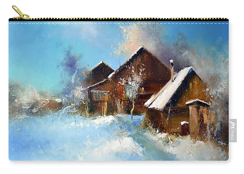 Russian Artists New Wave Zip Pouch featuring the painting Winter Cortyard by Igor Medvedev