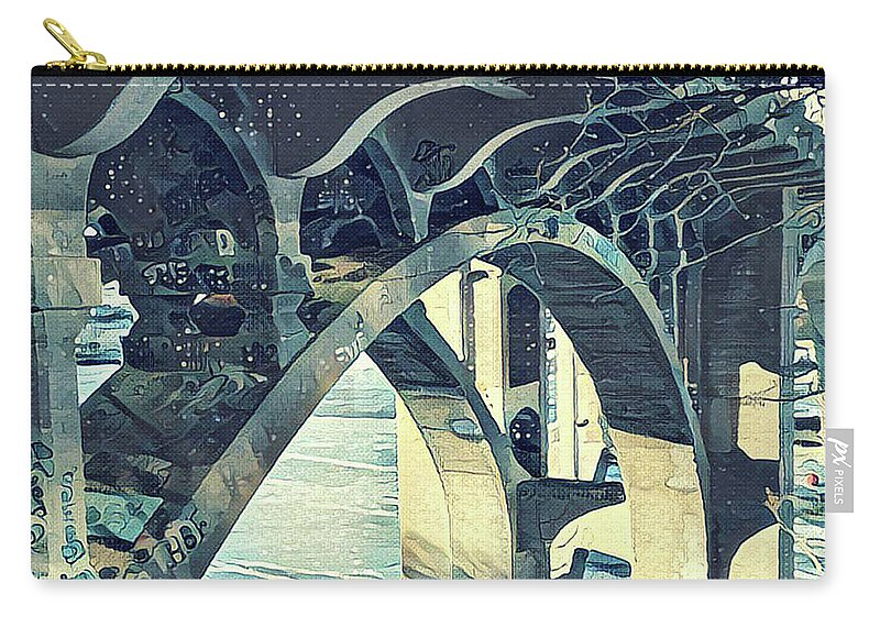 Ford Bridge Zip Pouch featuring the painting Winter Ford Bridge by Tim Nyberg