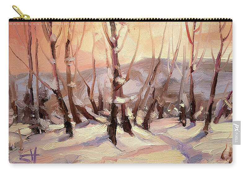 Winter Zip Pouch featuring the painting Winter Grove by Steve Henderson