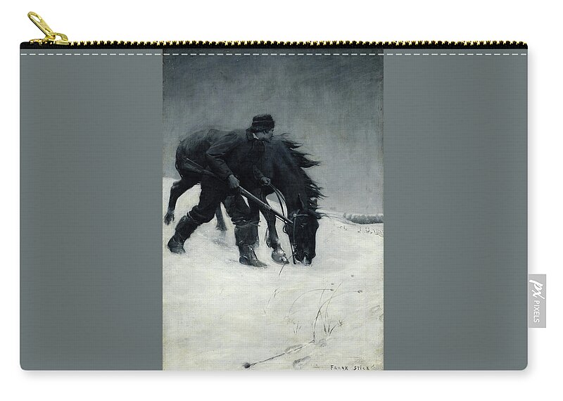 Frank Stick (1884-1966) Winter Hunter (1906) Carry-all Pouch featuring the painting Winter Hunter by Frank Stick