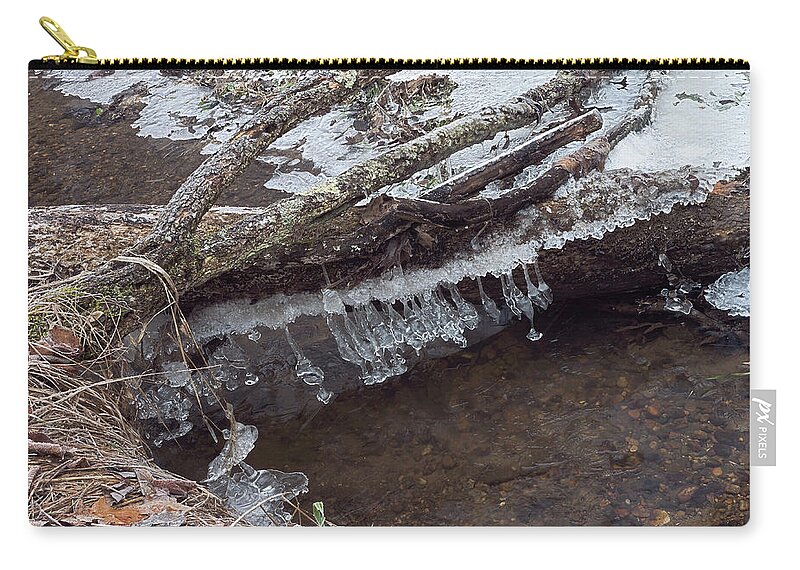 Landscape Zip Pouch featuring the photograph Winter Ice Dam by Jim Zablotny