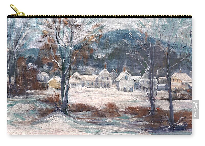Rumney New Hampshire Zip Pouch featuring the painting Winter in New England by Nancy Griswold
