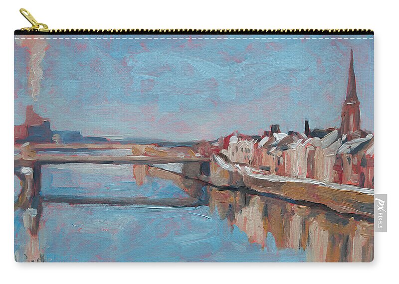 Maastricht Zip Pouch featuring the painting Winter in Wyck Maastricht by Nop Briex