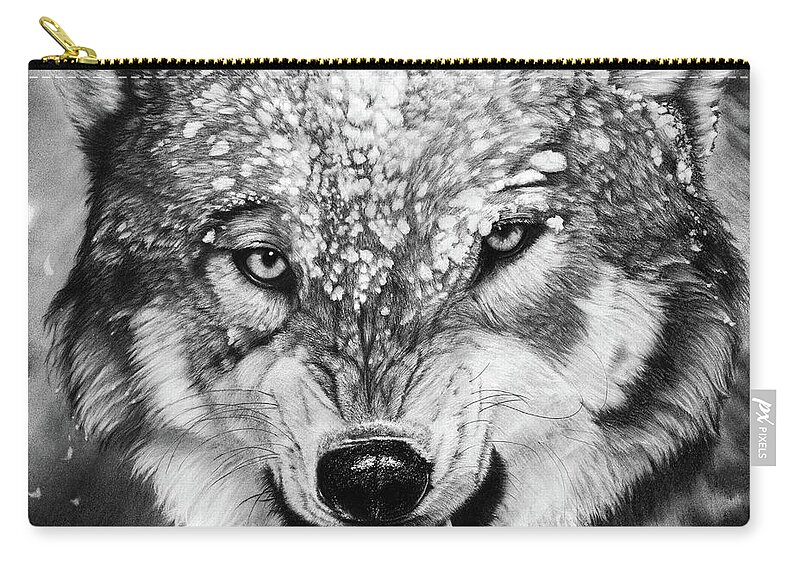 Wolf Zip Pouch featuring the drawing Winter Is Coming by Peter Williams