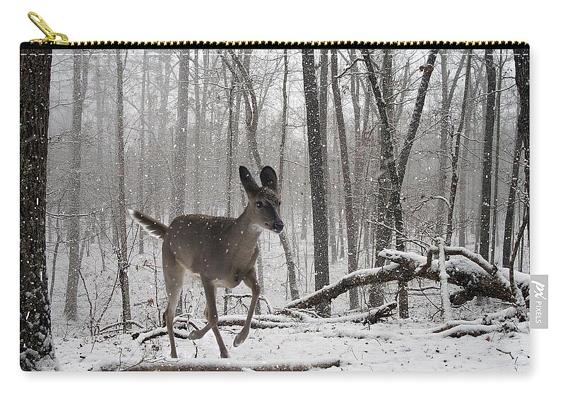 Deer Zip Pouch featuring the photograph Winter Is Here by Bill Stephens