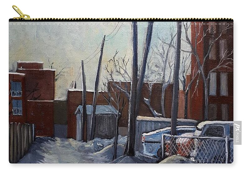 Montreal Zip Pouch featuring the painting Winter Lane by Reb Frost