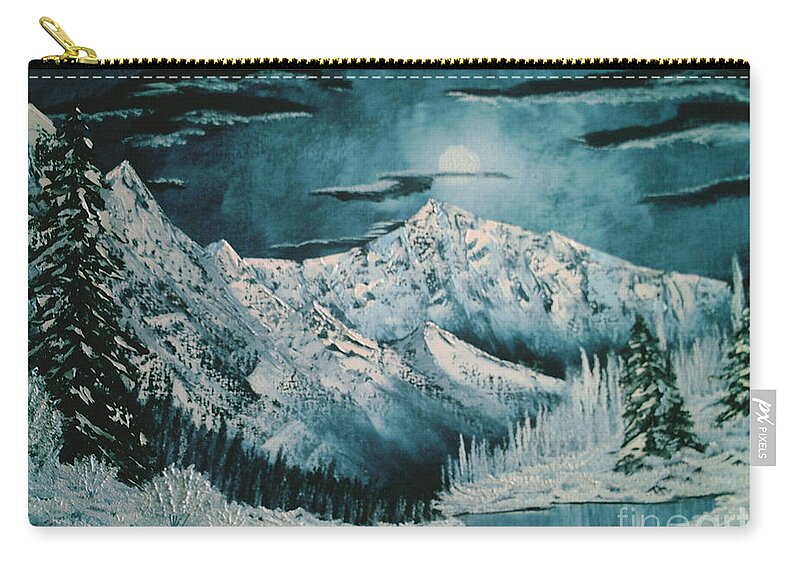 Winter Landscape Zip Pouch featuring the painting Winter Moon 2 by Jim Saltis