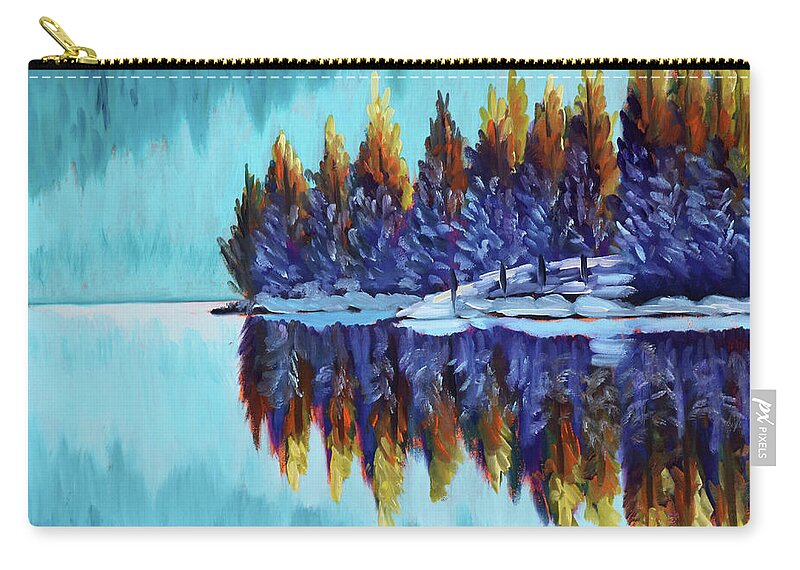 Winter Zip Pouch featuring the painting Winter - Mountain Lake by Kevin Hughes