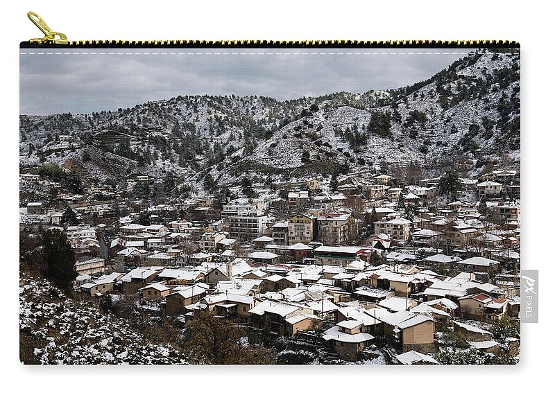 Winter Carry-all Pouch featuring the photograph Winter mountain village landscape with snow by Michalakis Ppalis
