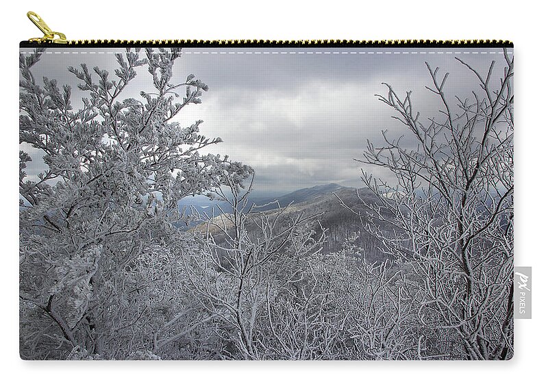 Mountains Zip Pouch featuring the photograph Winter Mountains Beyond by Mike Eingle