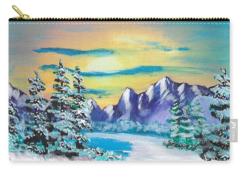 Mountains Zip Pouch featuring the painting Winter Mountains by David Bigelow