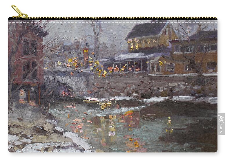 Nocturne Zip Pouch featuring the painting Winter Nocturne in Williamsville by Ylli Haruni