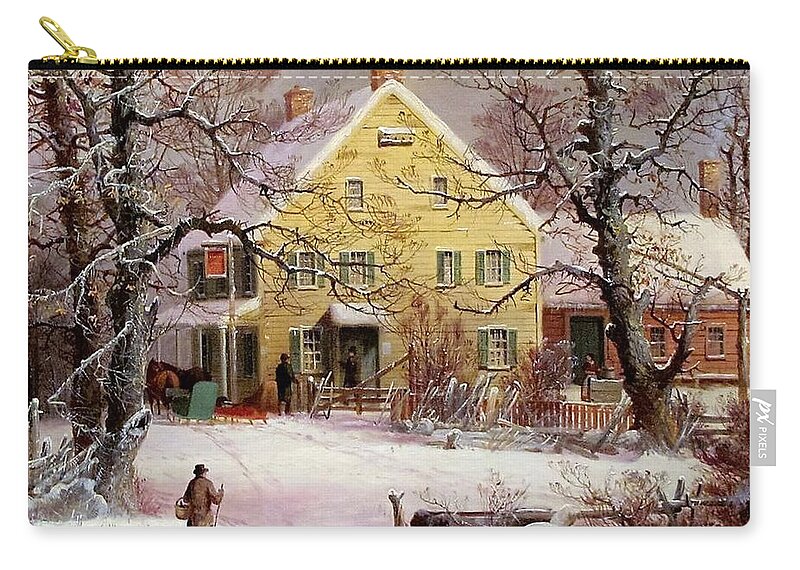 Winter Zip Pouch featuring the painting Winter Snow Scene by Currier and Ives