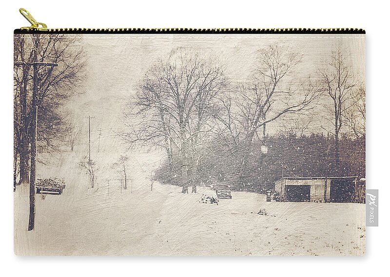Photography Zip Pouch featuring the photograph Winter Snow Storm At The Farm by Melissa D Johnston