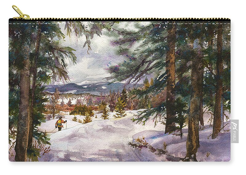 Colorado Snowy Mountains Painting Zip Pouch featuring the painting Winter Solace by Anne Gifford