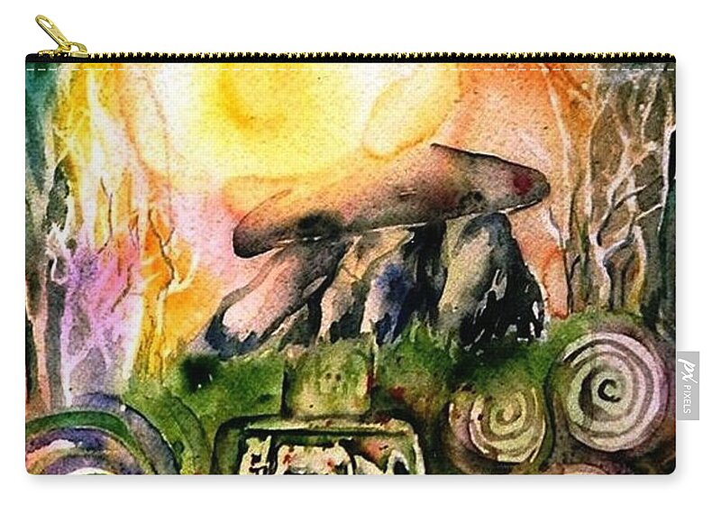 Dolmen Zip Pouch featuring the painting Winter Solstice , Ancient Stones of Ireland  by Trudi Doyle