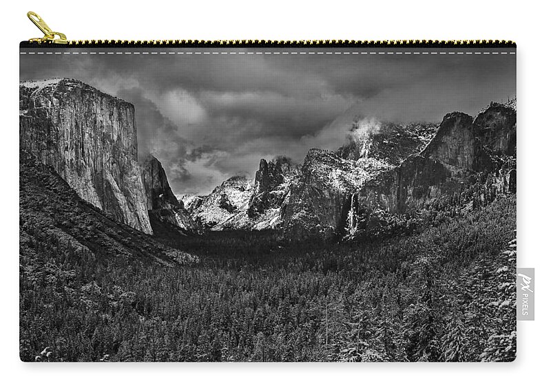 Tree Zip Pouch featuring the photograph Winter Storm Tunnel View Yosemite Valley by Lawrence Knutsson