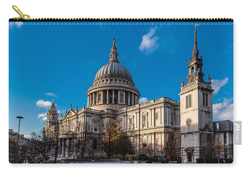 British Weather Zip Pouch featuring the photograph Winter sun St Paul's Cathedral by Gary Eason
