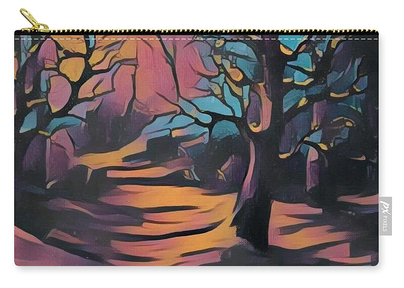 Landscapes Zip Pouch featuring the painting Winter Sunset digital by Megan Walsh
