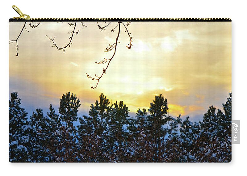 Winter Sunset Zip Pouch featuring the photograph Winter Sunset on the Tree Farm #2 by Cindy Schneider