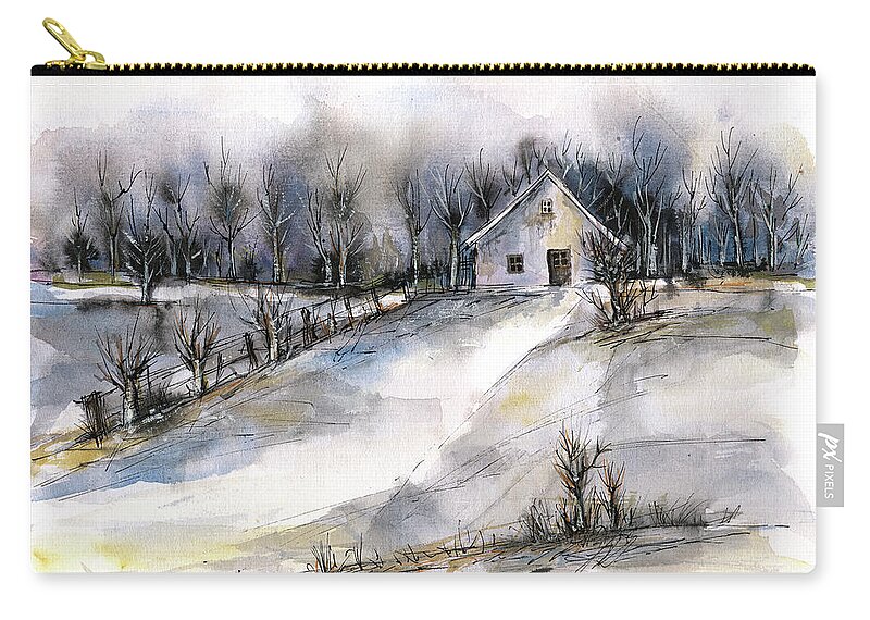 Abstract Landscape Carry-all Pouch featuring the painting Winter tale by Aniko Hencz