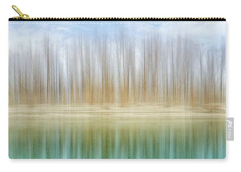 Meramec River Zip Pouch featuring the photograph Winter trees on a river bank reflecting into water by Robert FERD Frank