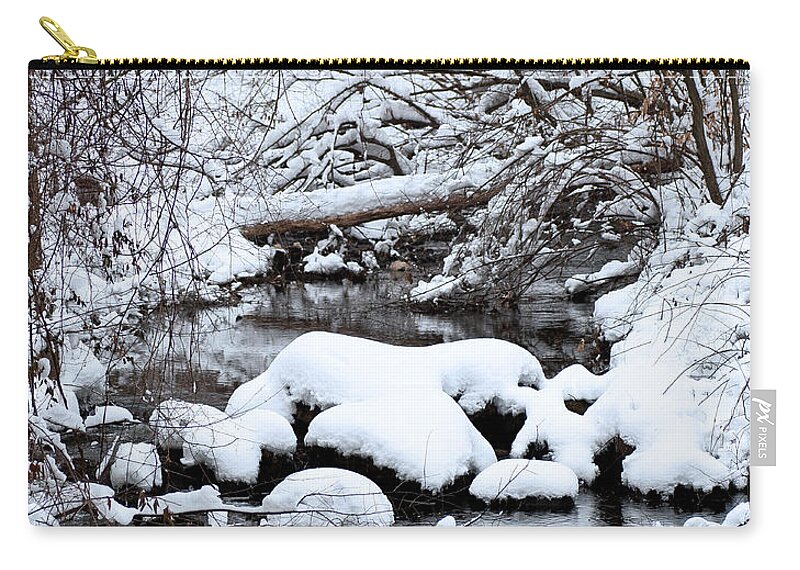 Woods Zip Pouch featuring the photograph Winters Crossing by Scott Wyatt