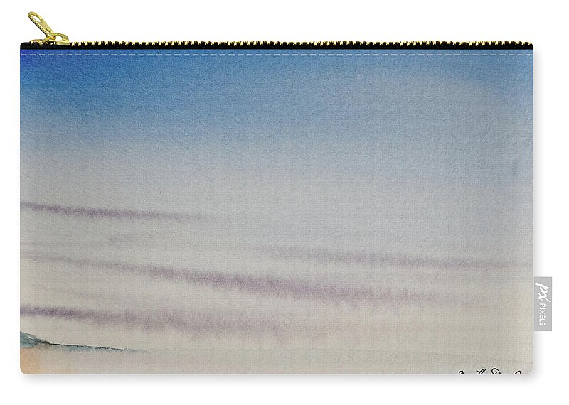 Beach Zip Pouch featuring the painting Wisps of clouds at sunset over a calm bay by Dorothy Darden