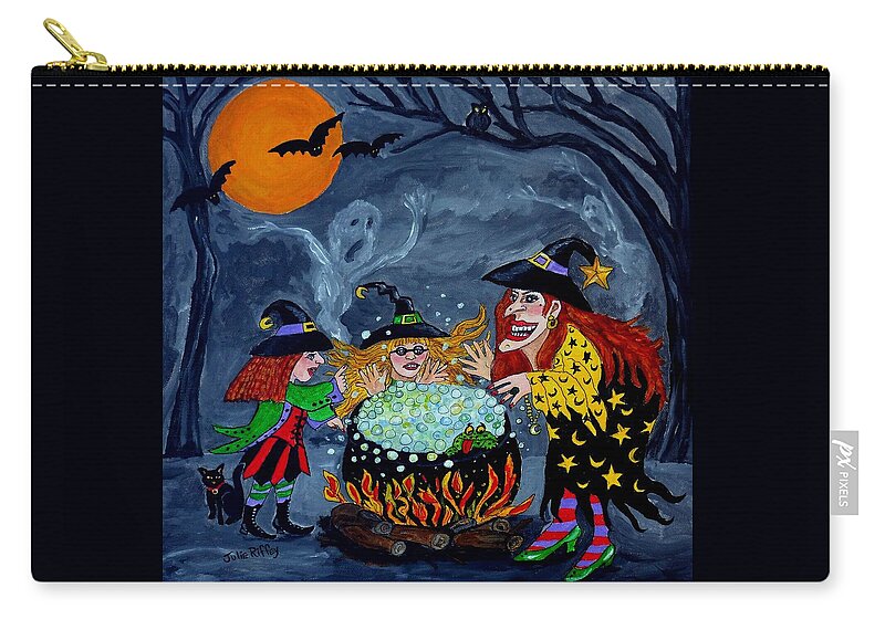 Witches Zip Pouch featuring the painting Witches Spelling Class - Halloween by Julie Brugh Riffey