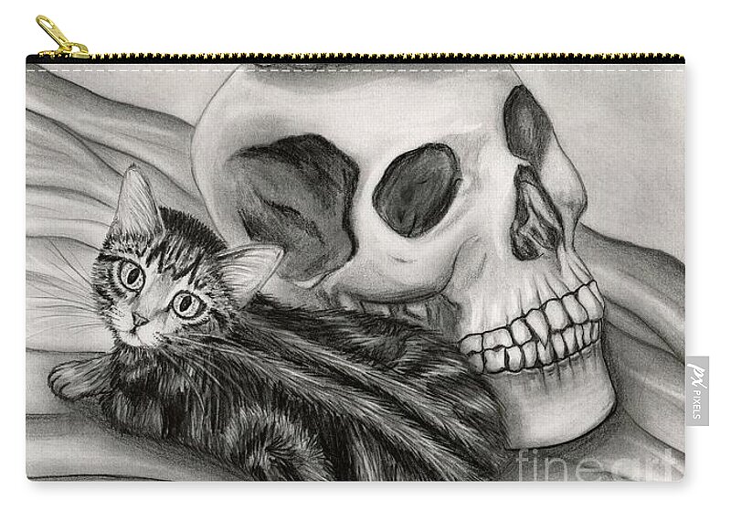 Tabby Cat Zip Pouch featuring the drawing Witch's Kittens by Carrie Hawks