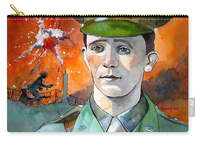 Wwi Zip Pouch featuring the painting W.J. Symons VC by Ray Agius