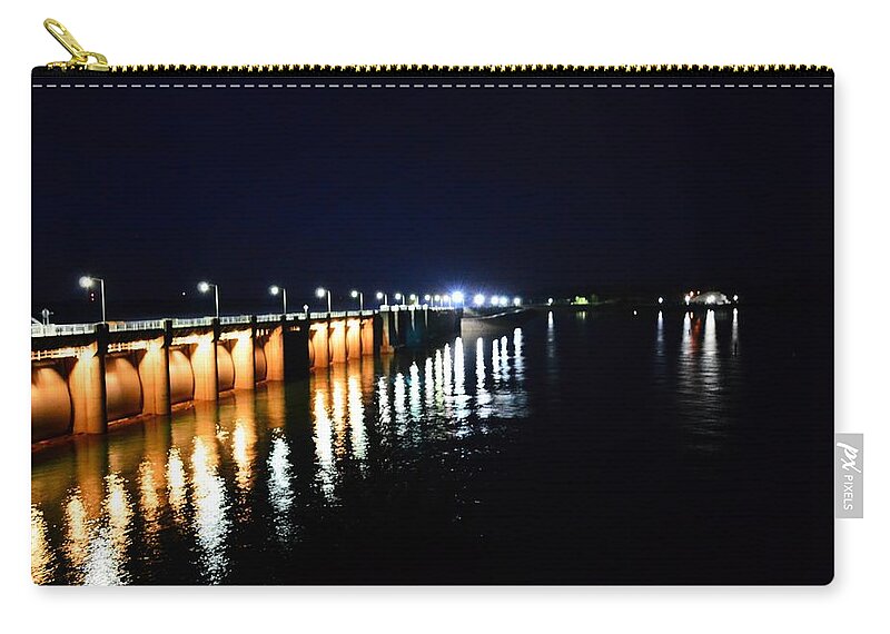 Nighttime Carry-all Pouch featuring the photograph Wolf Creek Dam Nightlights Reflection by Stacie Siemsen